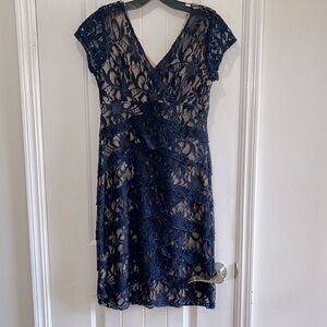 Scarlett navy blue and nude layered ruffle cap sleeve lace vneck dress w sparkle